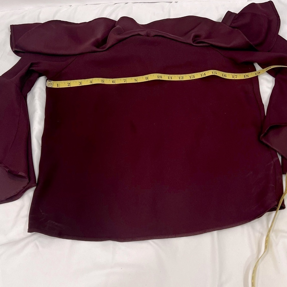 Loft burgundy ruffle bell sleeves top size S - Picture 10 of 10